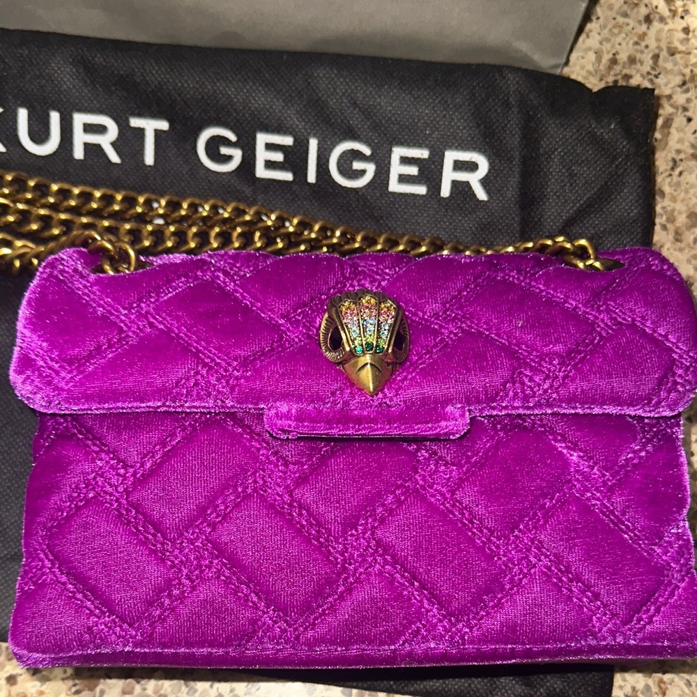 Kurt Geiger Fuchsia Quilted Velvet Crossbody Bag
